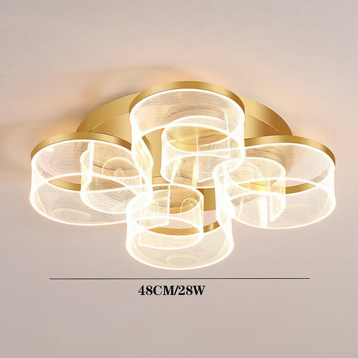 Waved Pattern Flush Mount Ceiling Light Ornate Metal Crystal LED Light