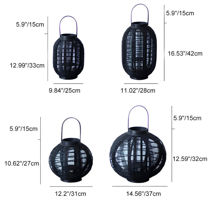 Black Handmade Wood LED Candle Lantern Floor Lamp - Rustic Nordic Style, Indoor/Outdoor Decor