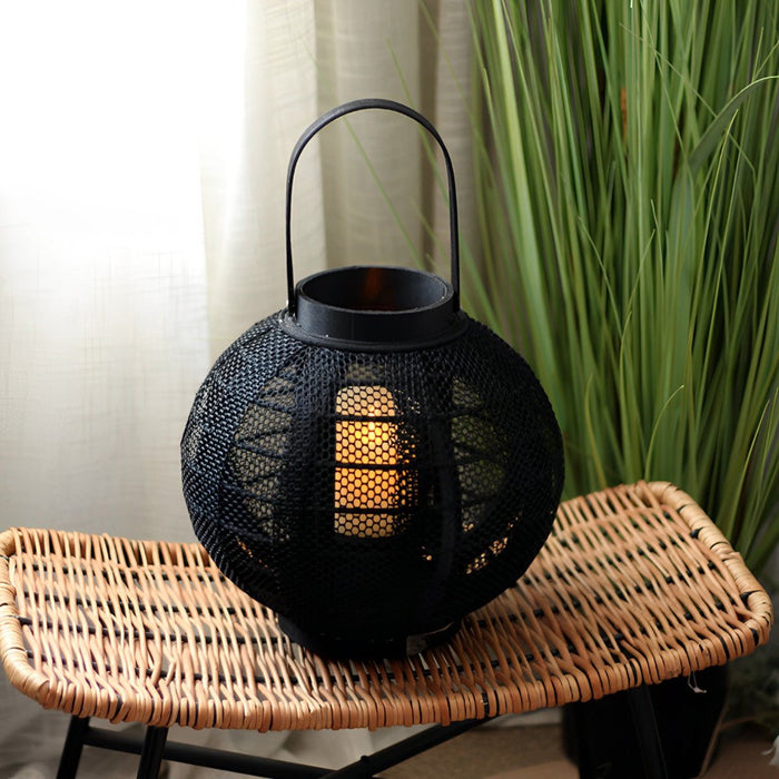 Black Handmade Wood LED Candle Lantern Floor Lamp - Rustic Nordic Style, Indoor/Outdoor Decor