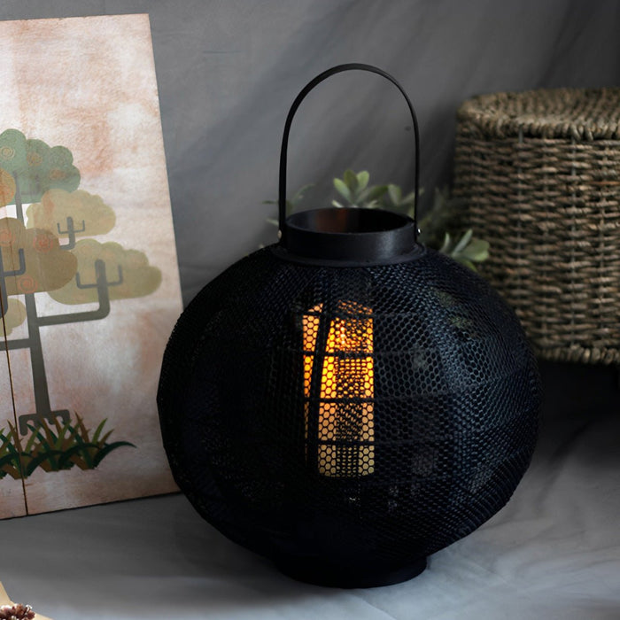 Black Handmade Wood LED Candle Lantern Floor Lamp - Rustic Nordic Style, Indoor/Outdoor Decor