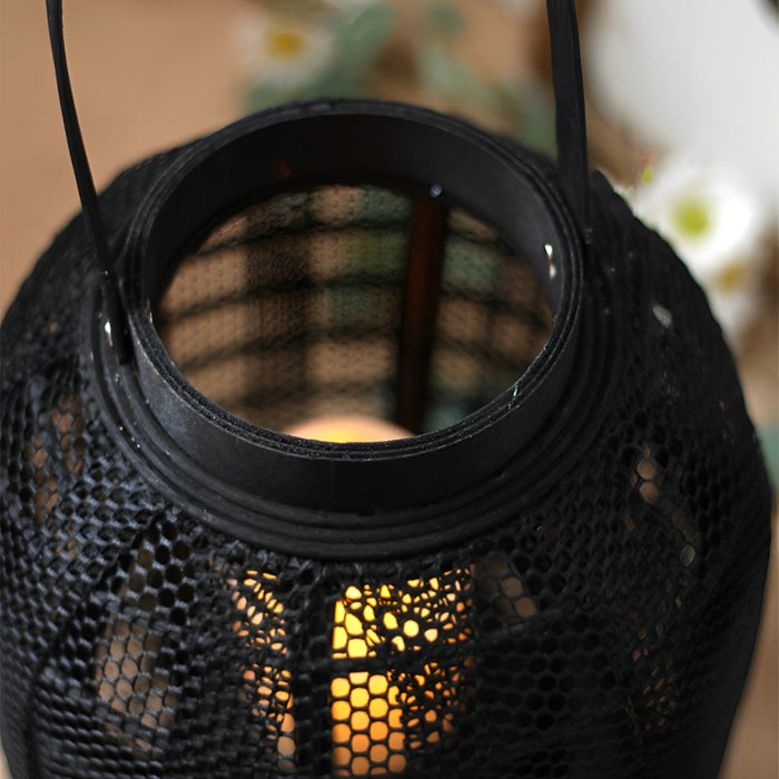 Black Handmade Wood LED Candle Lantern Floor Lamp - Rustic Nordic Style, Indoor/Outdoor Decor