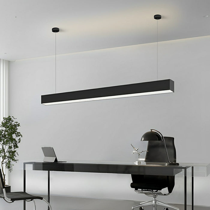 Linear LED Pendant Light - Black, Modern Minimalist - Office, Commercial Ceiling Strip Fixture