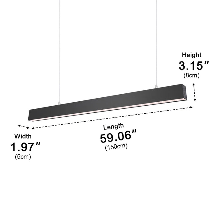 Linear LED Pendant Light - Black, Modern Minimalist - Office, Commercial Ceiling Strip Fixture