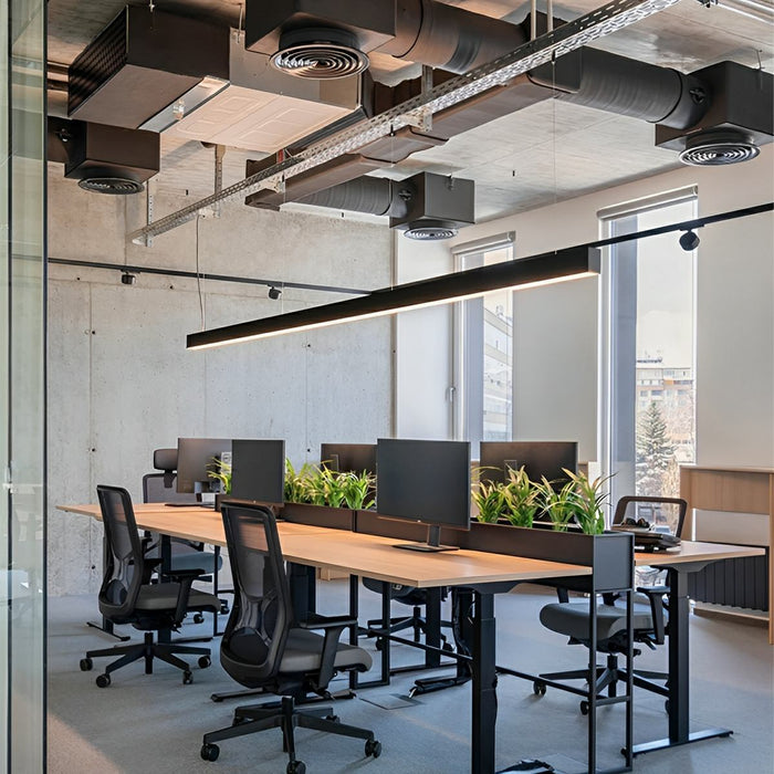 Linear LED Pendant Light - Black, Modern Minimalist - Office, Commercial Ceiling Strip Fixture