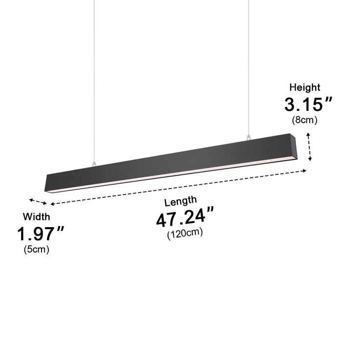 Linear LED Pendant Light - Black, Modern Minimalist - Office, Commercial Ceiling Strip Fixture