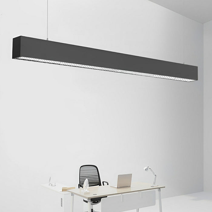 Linear LED Pendant Light - Black, Modern Minimalist - Office, Commercial Ceiling Strip Fixture