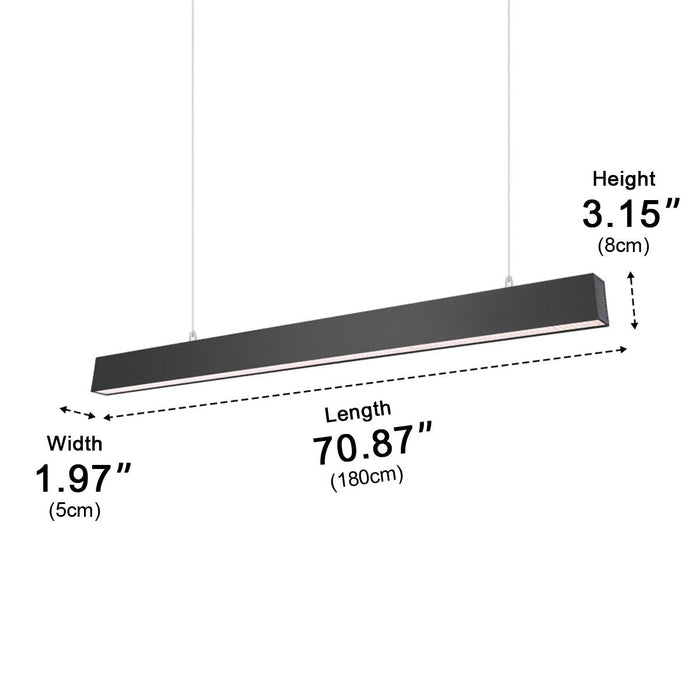 Linear LED Pendant Light - Black, Modern Minimalist - Office, Commercial Ceiling Strip Fixture