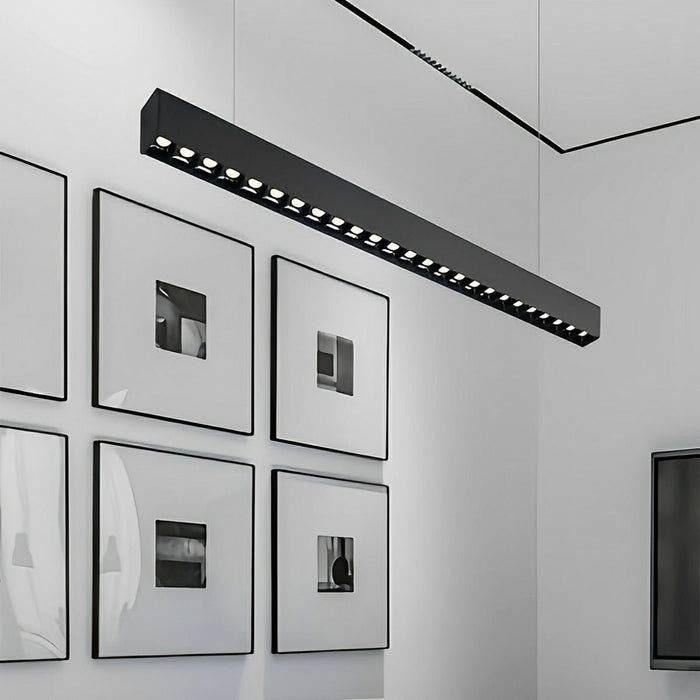 Linear LED Pendant Light - Black, Modern Minimalist - Office, Commercial Ceiling Strip Fixture