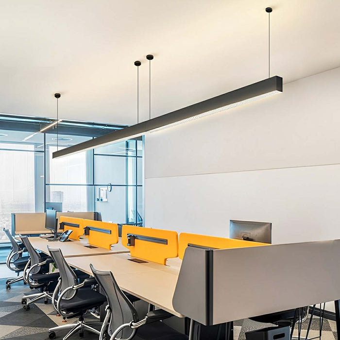 Linear LED Pendant Light - Black, Modern Minimalist - Office, Commercial Ceiling Strip Fixture