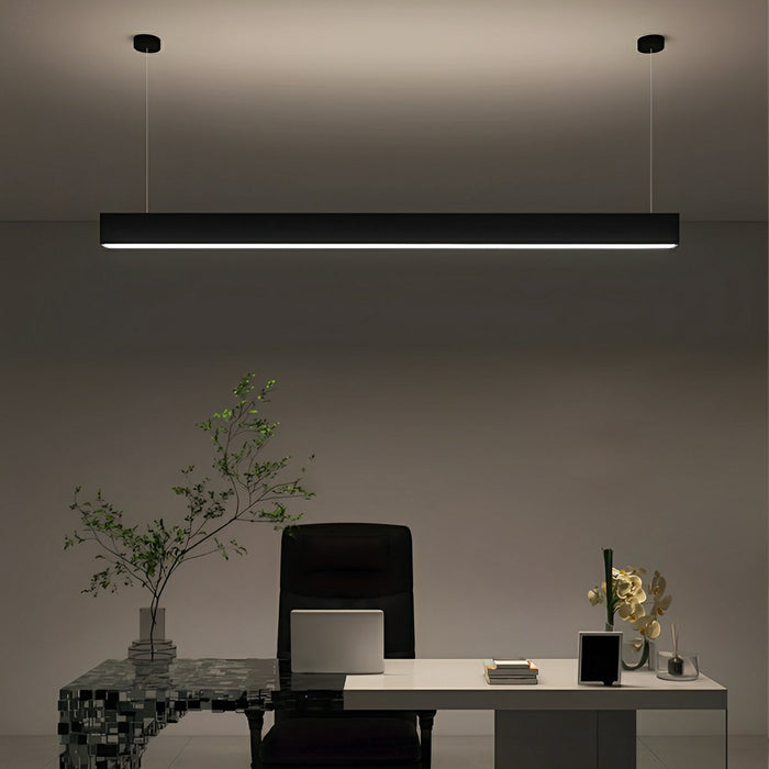 Linear LED Pendant Light - Black, Modern Minimalist - Office, Commercial Ceiling Strip Fixture