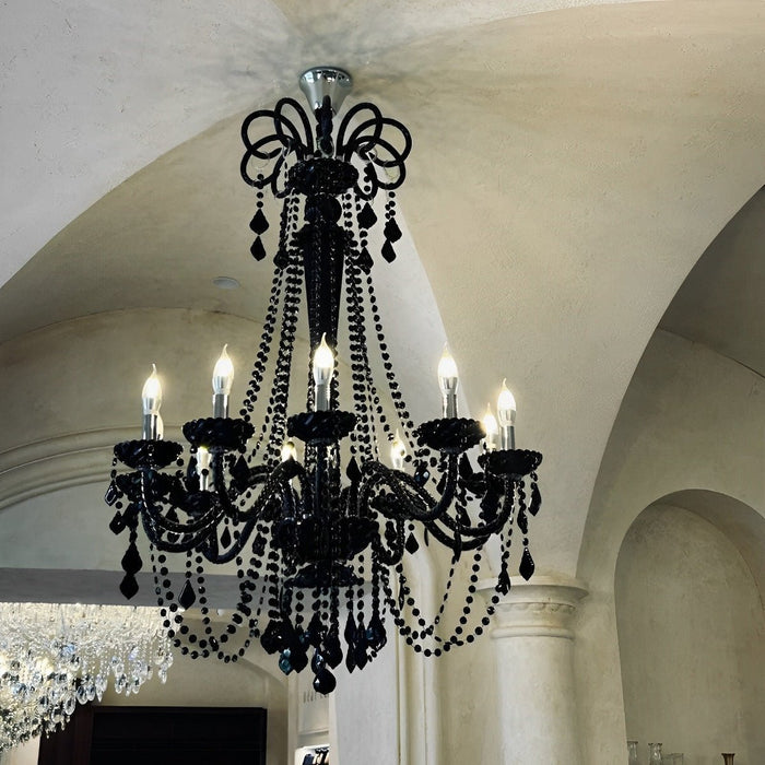 Black Palace Candle Crystal Chandelier - Rustic Modern Pendant Light, European Style