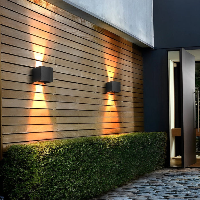 Square Up Down Light - Black Exterior Porch Sconce, LED Wall Lamp for Entryway