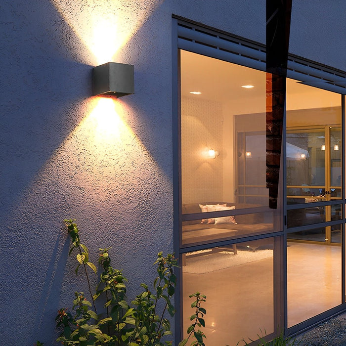 Square Up Down Light - Black Exterior Porch Sconce, LED Wall Lamp for Entryway