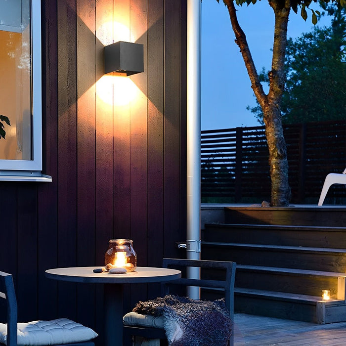 Square Up Down Light - Black Exterior Porch Sconce, LED Wall Lamp for Entryway