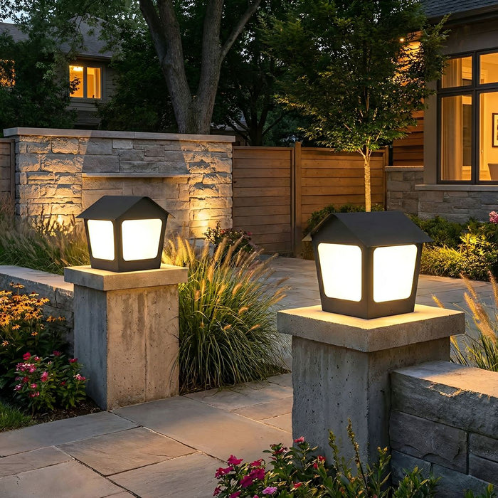 Black Waterproof Solar House Outdoor Post Light - Modern Minimalist Garden / Yard / Patio Lighting