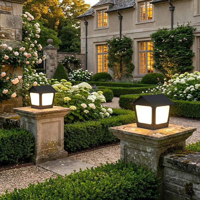 Black Waterproof Solar House Outdoor Post Light - Modern Minimalist Garden / Yard / Patio Lighting