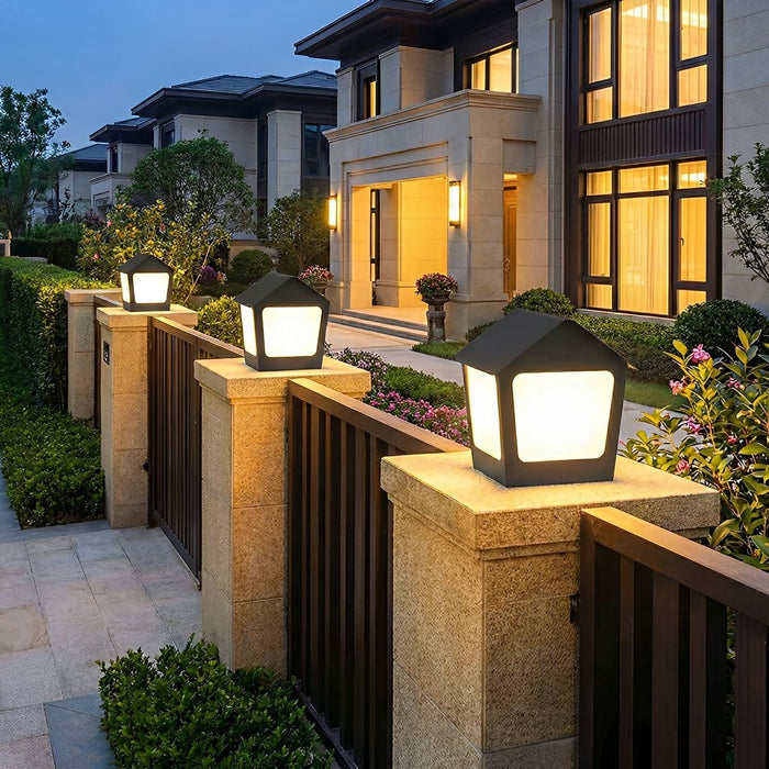 Black Waterproof Solar House Outdoor Post Light - Modern Minimalist Garden / Yard / Patio Lighting