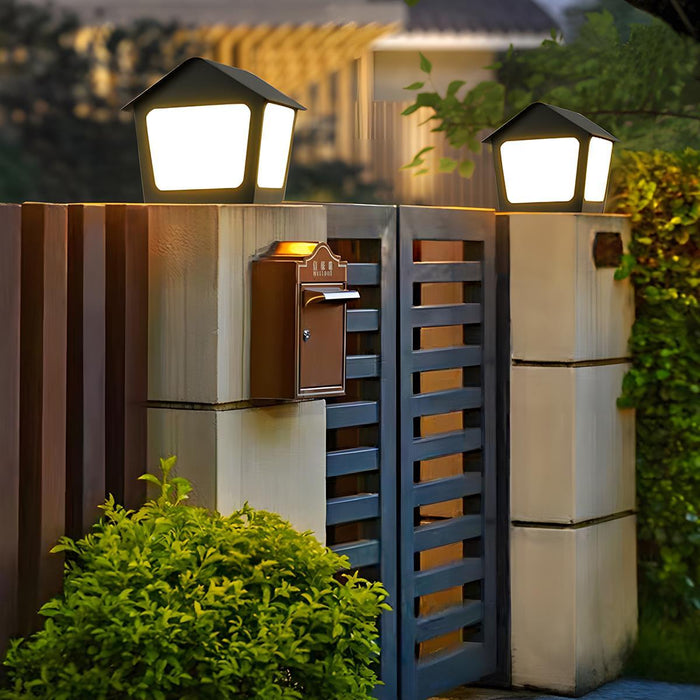 Black Waterproof Solar House Outdoor Post Light - Modern Minimalist Garden / Yard / Patio Lighting