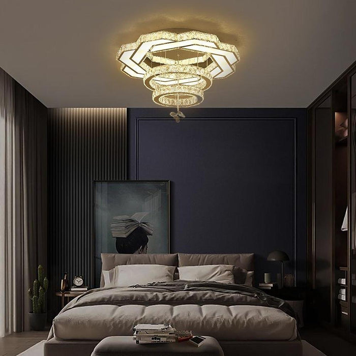 Ambient Crystal LED Flush Mount Light - 20''/24''/31''. Gold or Silver