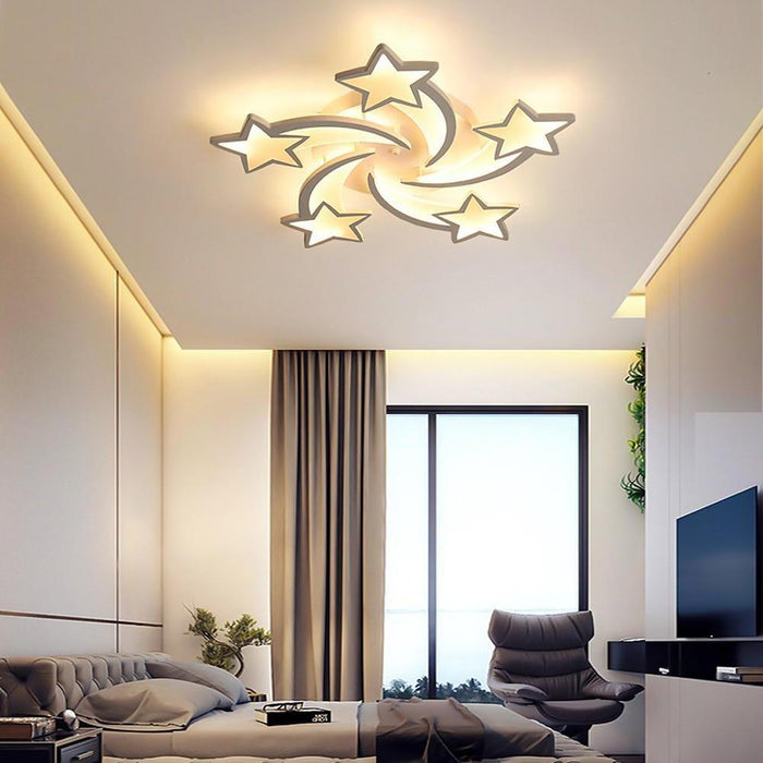 Celestial Shooting Stars Flush Mount Ceiling Light- LED. Dimmable. White. 5 to 15 Star Lights
