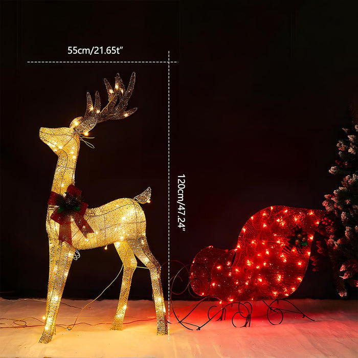 Christmas Elk, Plug-In Luminous Decor Light, Snow Sleigh Iron Ornament for Indoor/Outdoor Holiday Display