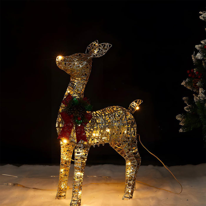 Christmas Elk, Plug-In Luminous Decor Light, Snow Sleigh Iron Ornament for Indoor/Outdoor Holiday Display