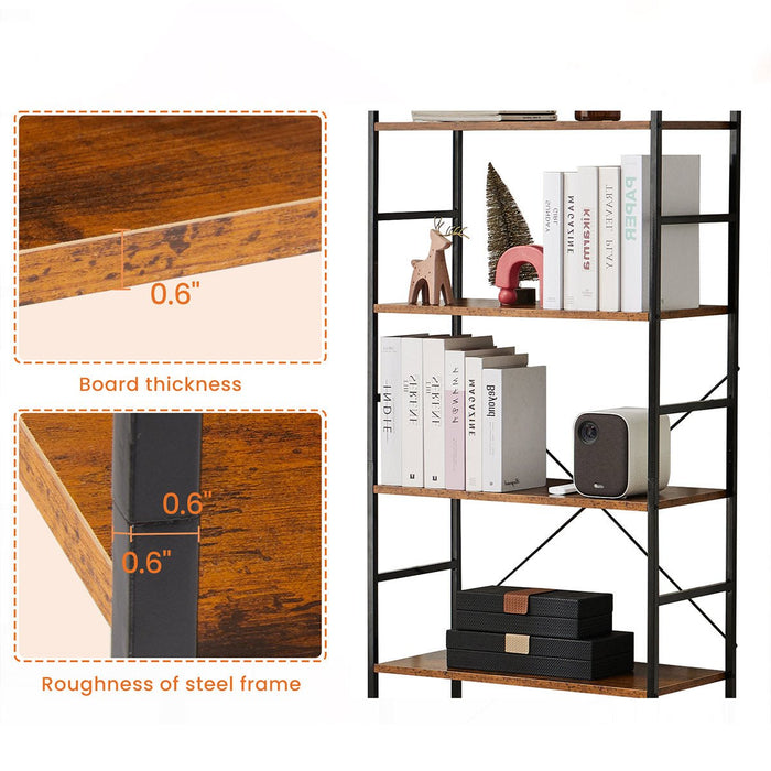 5-Tier Bookshelf, Industrial Wood Metal Storage Rack, Tall Display Shelf for Living Room/Office