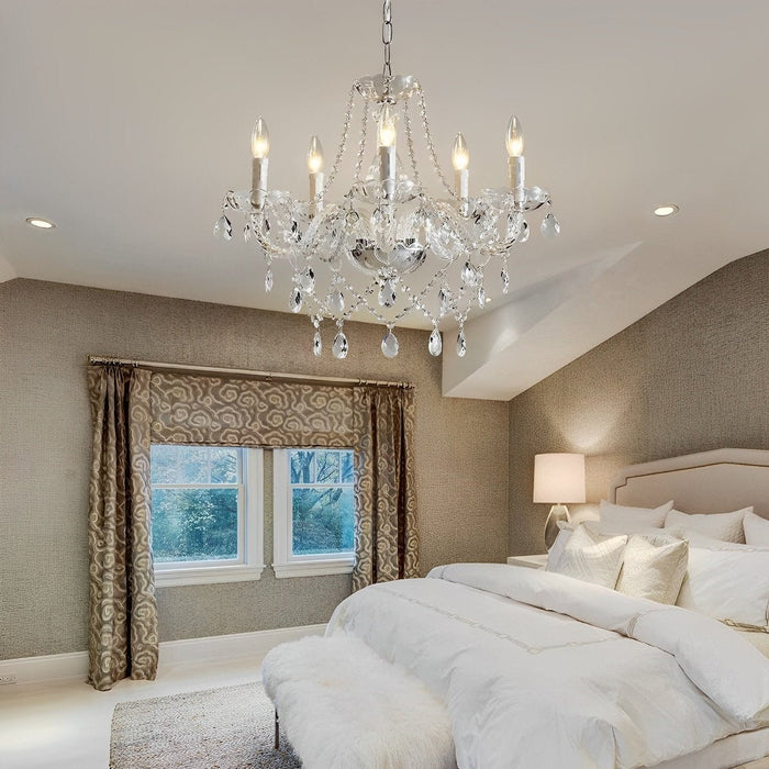 Crystal Candle Chandelier, Luxury LED Pendant Light for Dining Room/Living Room/Bar, Adjustable Height