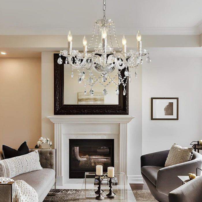 Crystal Candle Chandelier, Luxury LED Pendant Light for Dining Room/Living Room/Bar, Adjustable Height
