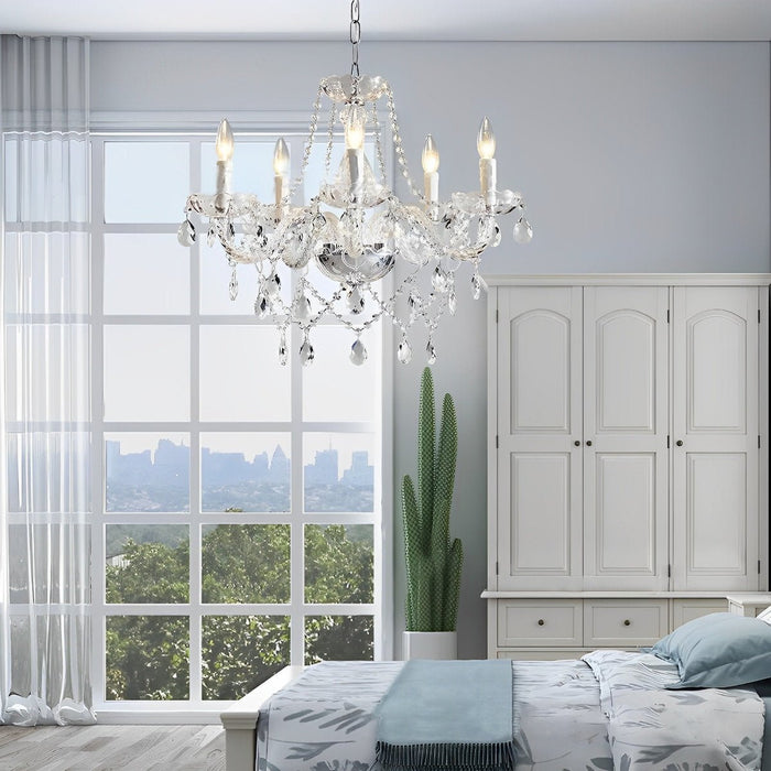 Crystal Candle Chandelier, Luxury LED Pendant Light for Dining Room/Living Room/Bar, Adjustable Height
