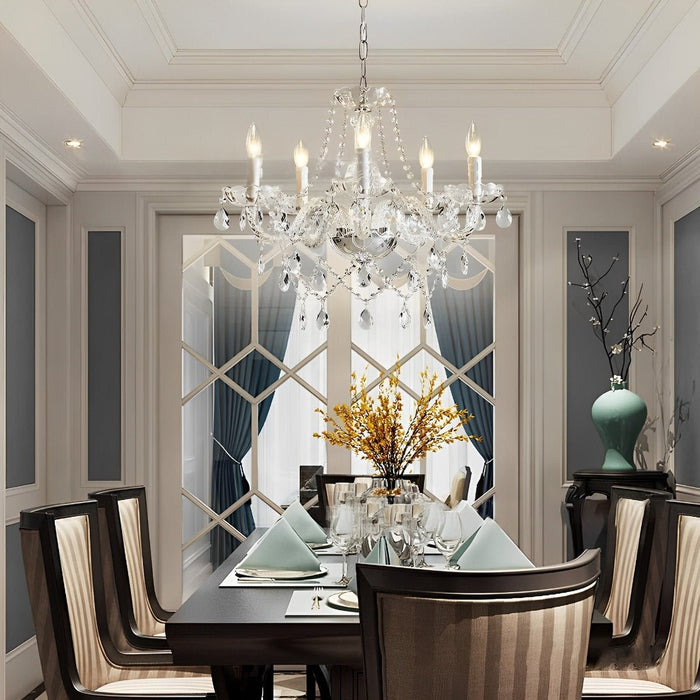 Crystal Candle Chandelier, Luxury LED Pendant Light for Dining Room/Living Room/Bar, Adjustable Height
