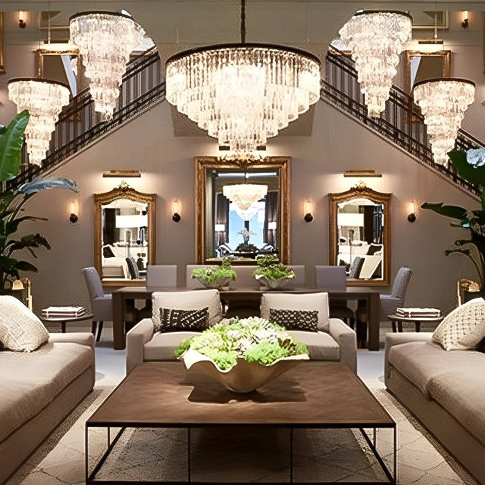 Spiral Crystal Chandelier, Luxury Iron Glass Lighting, Adjustable Height for Dining Room/Living Room/Foyer
