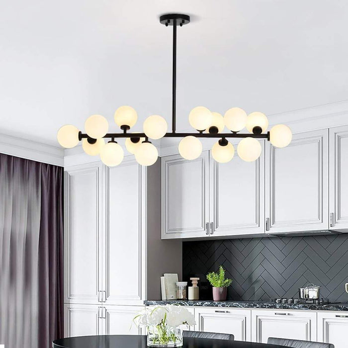 Modern Gold Kitchen Island Light - 16-Light Linear Iron & Global Glass Ceiling Lights Fixture | 48W. 110V. Hardwired. Indoor