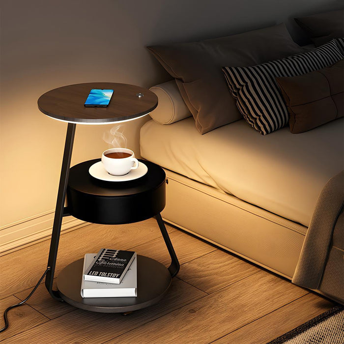 LED Floor Lamp Coffee Table, Wireless Charging End Table, Storage Shelf for Bedroom/Living Room