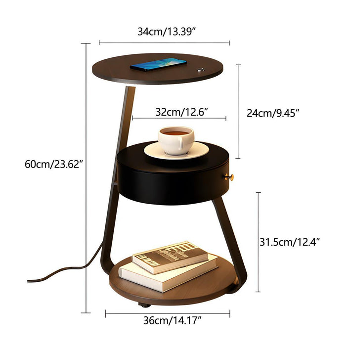 LED Floor Lamp Coffee Table, Wireless Charging End Table, Storage Shelf for Bedroom/Living Room