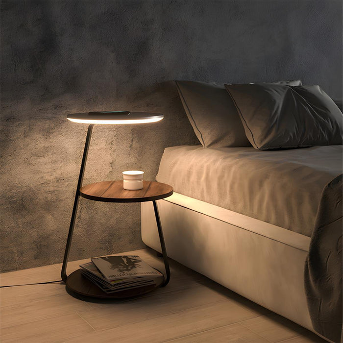 LED Floor Lamp Coffee Table, Wireless Charging End Table, Storage Shelf for Bedroom/Living Room