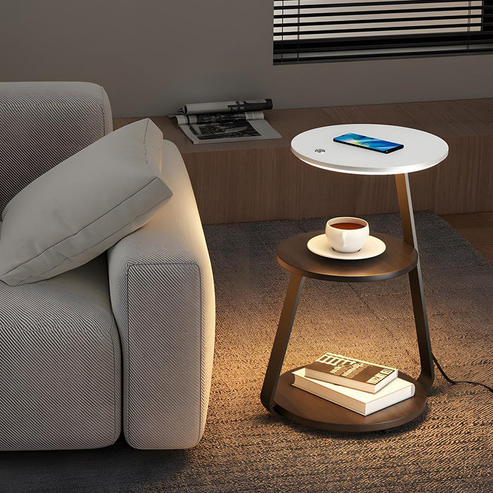 LED Floor Lamp Coffee Table, Wireless Charging End Table, Storage Shelf for Bedroom/Living Room