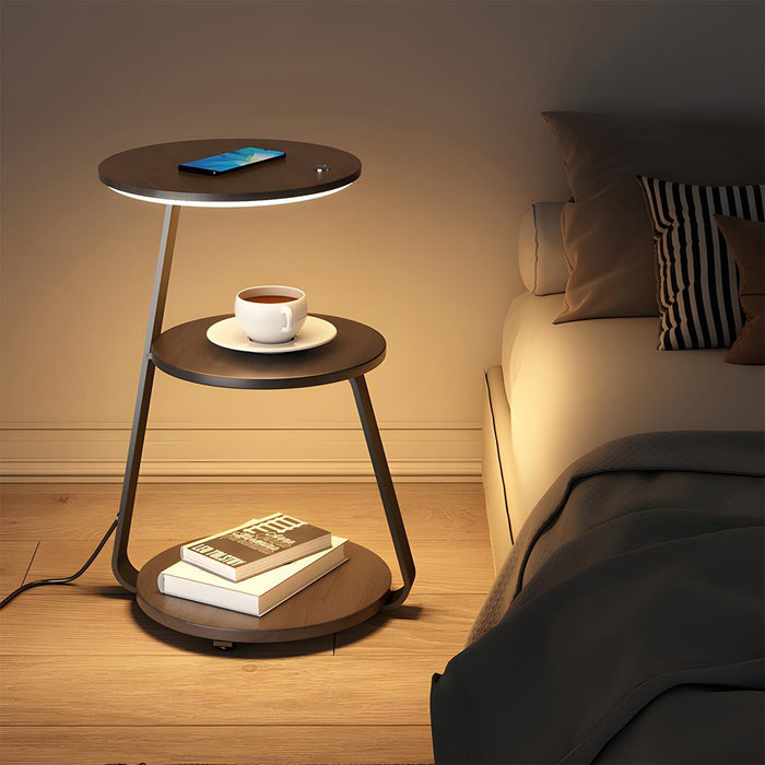 LED Floor Lamp Coffee Table, Wireless Charging End Table, Storage Shelf for Bedroom/Living Room
