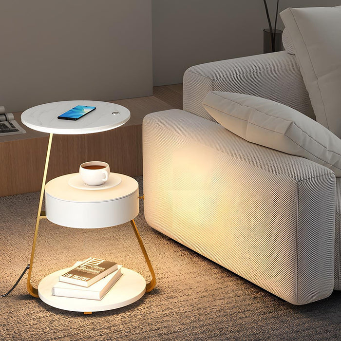 LED Floor Lamp Coffee Table, Wireless Charging End Table, Storage Shelf for Bedroom/Living Room