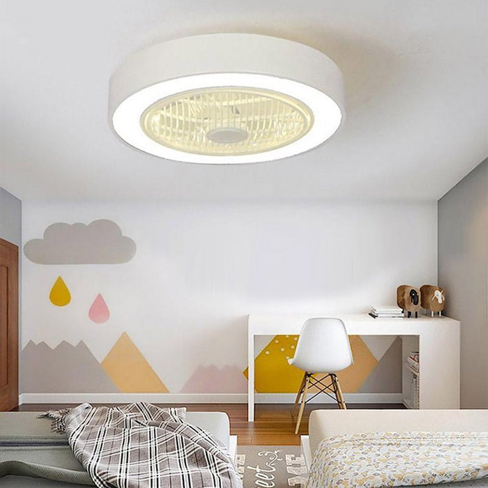 Compact Round Iron Modernized Flush Mount Bladeless Ceiling Fan With LED Lights