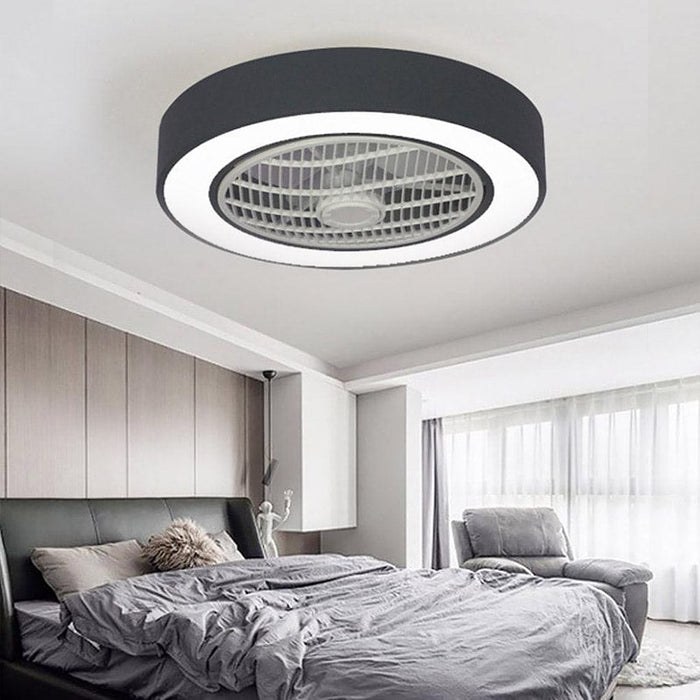 Compact Round Iron Modernized Flush Mount Bladeless Ceiling Fan With LED Lights