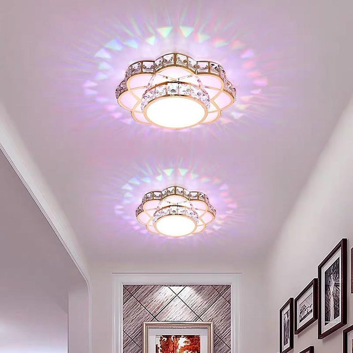 Flower Effect Metal Crystal LED Flush Mount Ceiling Light for Hallway Entryway Lighting