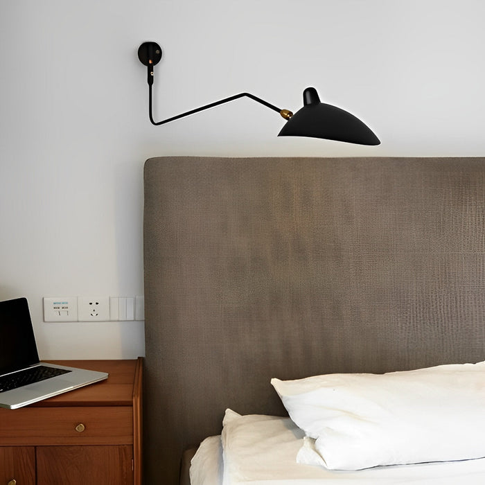 Adjustable Swing Arm Wall Sconce, Industrial Iron Reading Light for Bedroom/Living Room/Study, Study Room, Hardwired Matte Black