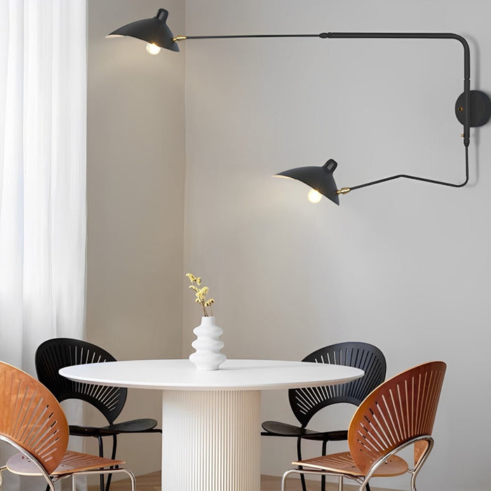 Adjustable Swing Arm Wall Sconce, Industrial Iron Reading Light for Bedroom/Living Room/Study, Study Room, Hardwired Matte Black