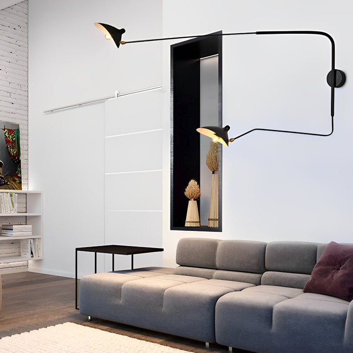 Adjustable Swing Arm Wall Sconce, Industrial Iron Reading Light for Bedroom/Living Room/Study, Study Room, Hardwired Matte Black