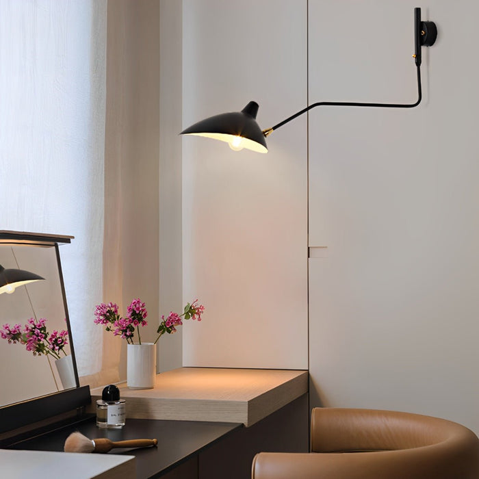 Adjustable Swing Arm Wall Sconce, Industrial Iron Reading Light for Bedroom/Living Room/Study, Study Room, Hardwired Matte Black