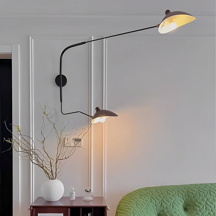 Adjustable Swing Arm Wall Sconce, Industrial Iron Reading Light for Bedroom/Living Room/Study, Study Room, Hardwired Matte Black