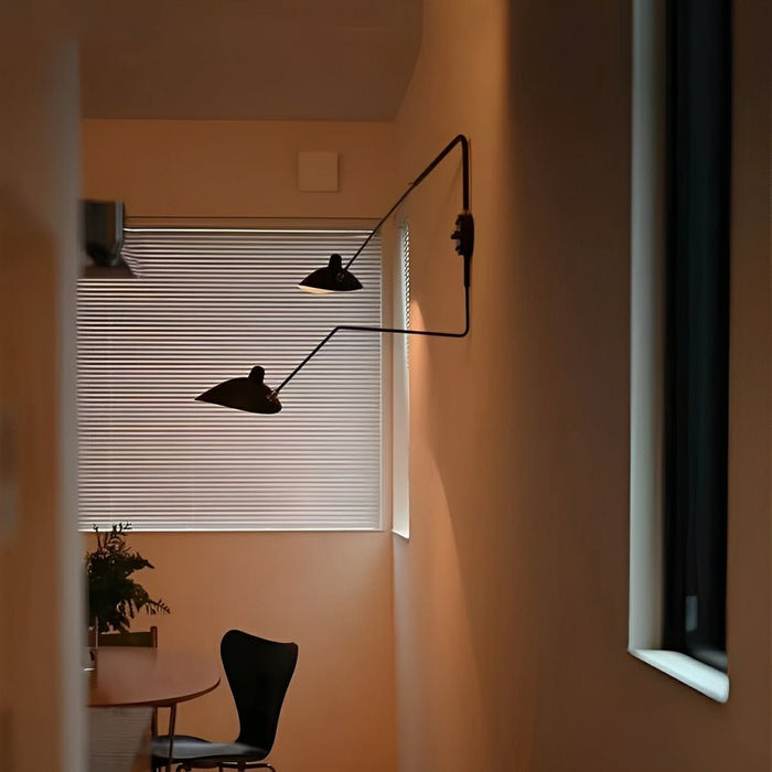 Adjustable Swing Arm Wall Sconce, Industrial Iron Reading Light for Bedroom/Living Room/Study, Study Room, Hardwired Matte Black
