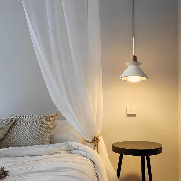 Cement Wood Nordic Pendant Light, White Kitchen Chandelier, Adjustable Dining Room/Bedroom Lighting, 110V 4000K