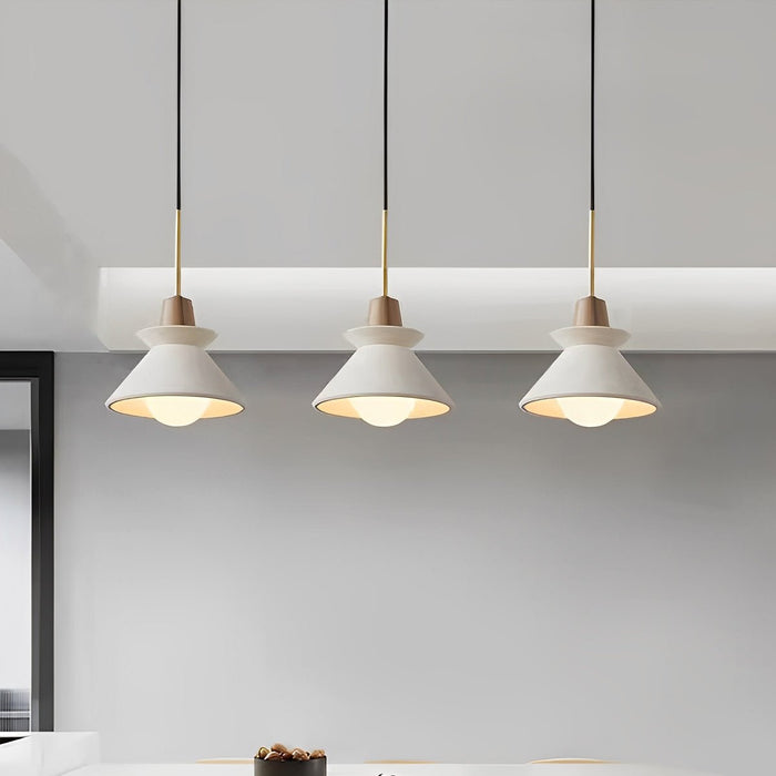 Cement Wood Nordic Pendant Light, White Kitchen Chandelier, Adjustable Dining Room/Bedroom Lighting, 110V 4000K
